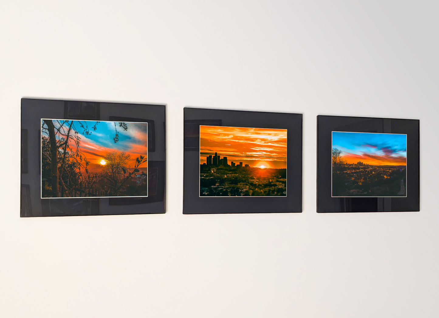 Example of a three-piece atmospheric photography series displayed on a wall