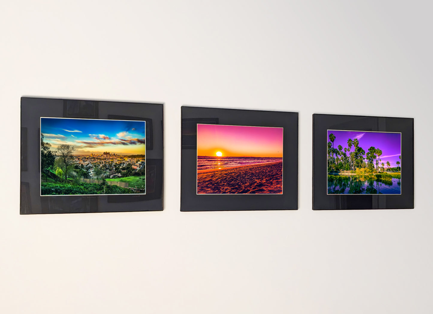 Example of a three-piece atmospheric photography series displayed on a wall