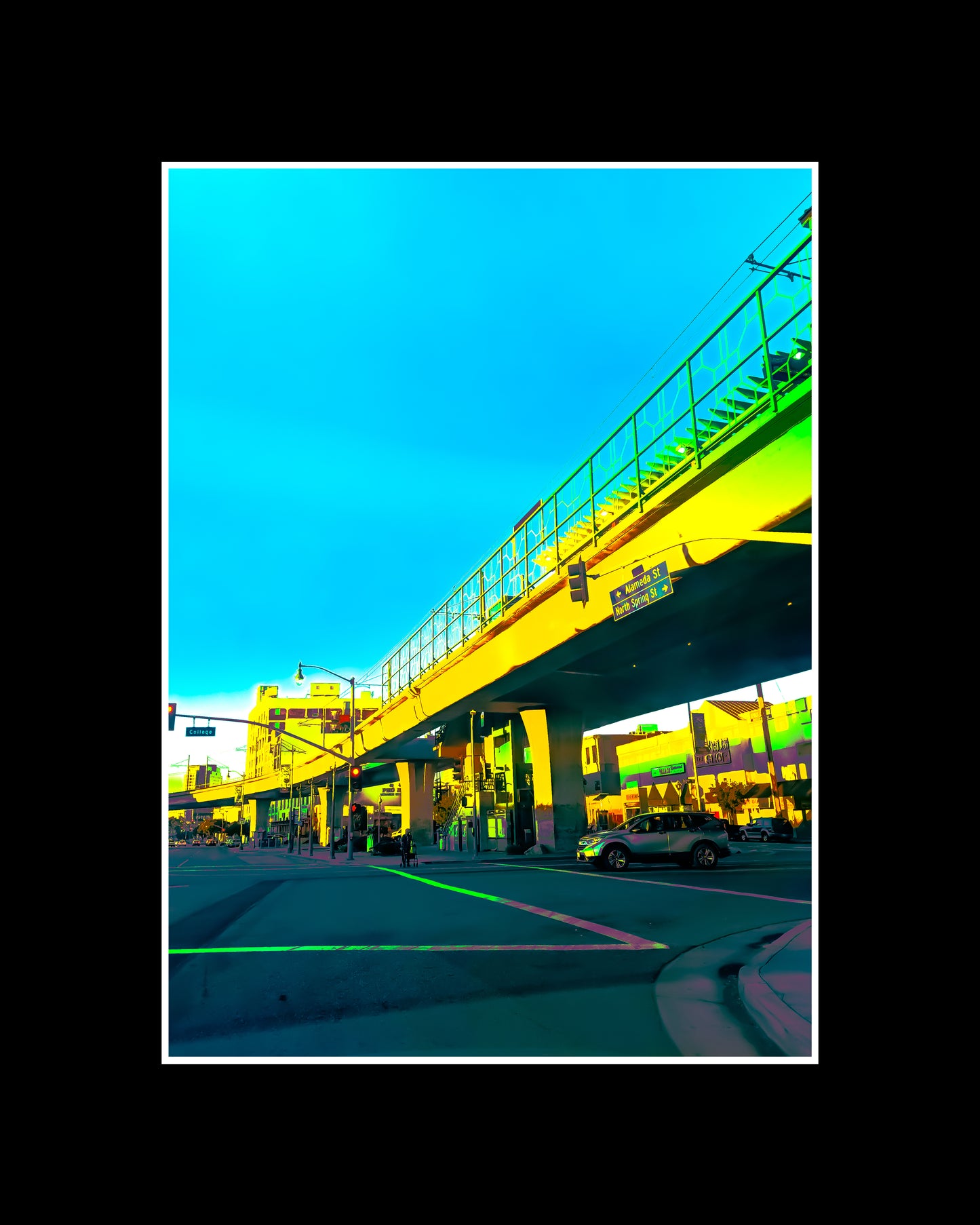 Urban photo print of Alameda & North Spring Street in Los Angeles. A quiet city moment, perfect for modern interiors or lovers of LA street photography