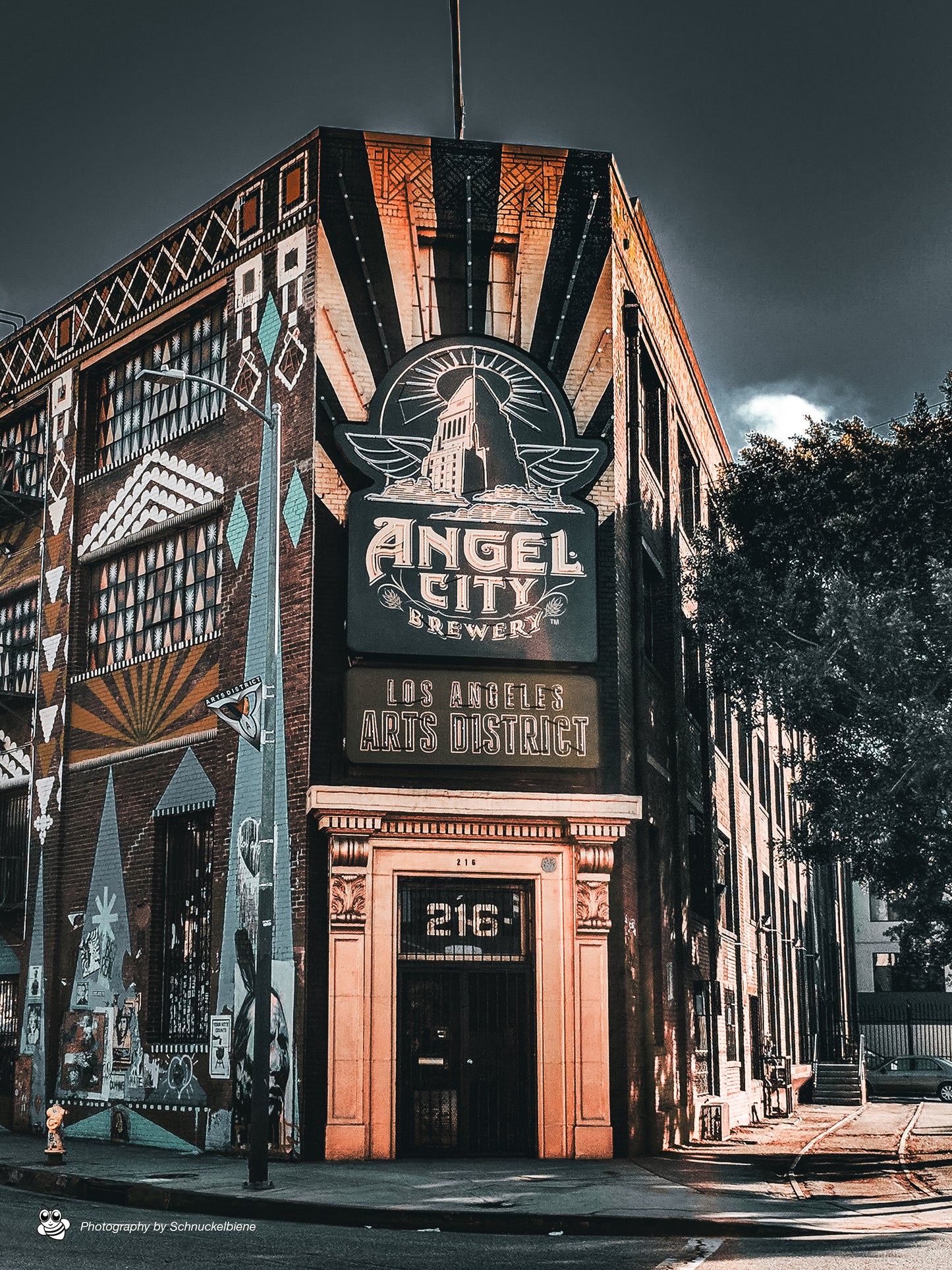 Angel City Brewery in the Arts District of Downtown LA with vibrant graffiti