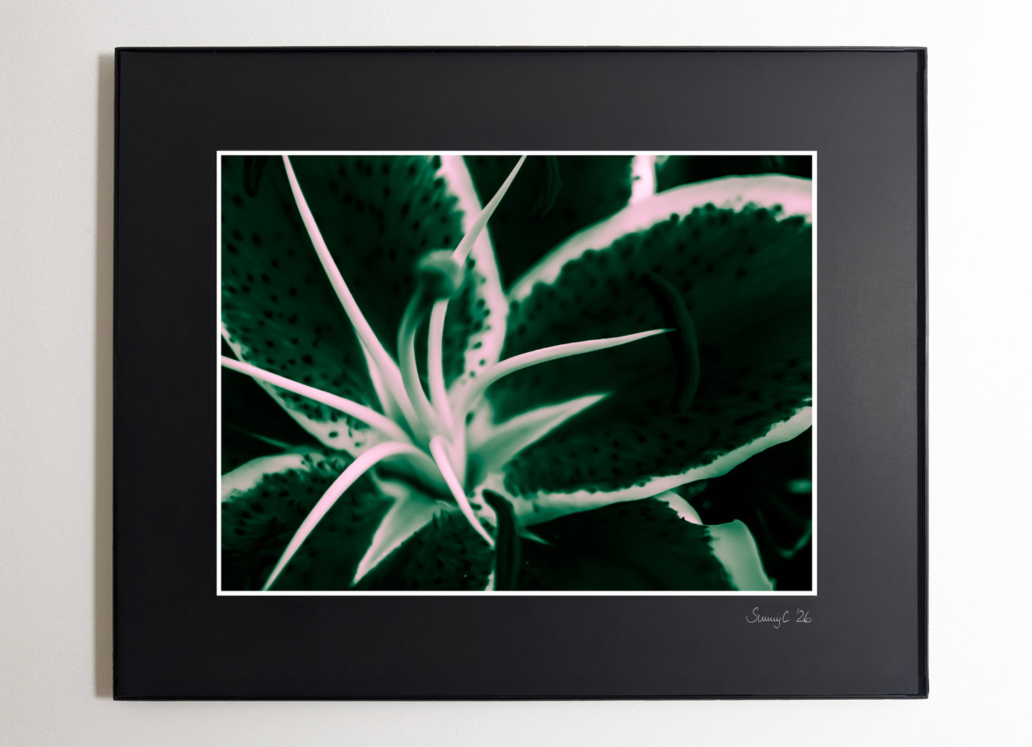 Abstract lily art print with dynamic shapes in green. Perfectly combined with the yellow and red versions