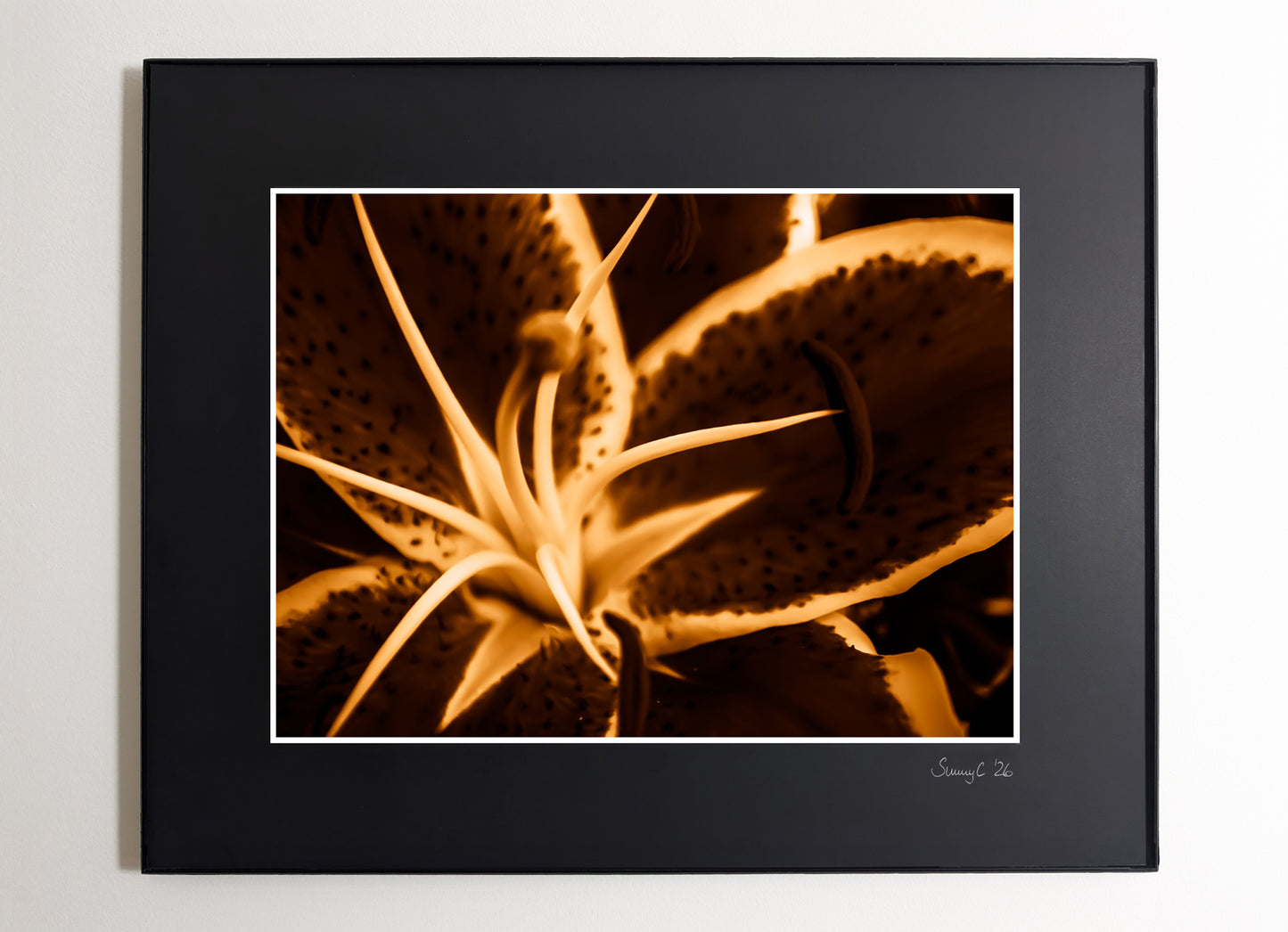 Abstract lily art print with dynamic shapes in yellow. Perfectly combined with the green and red versions