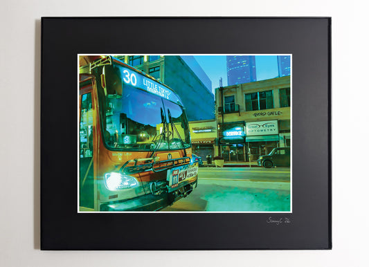 City bus in Downtown Los Angeles heading to Little Tokyo