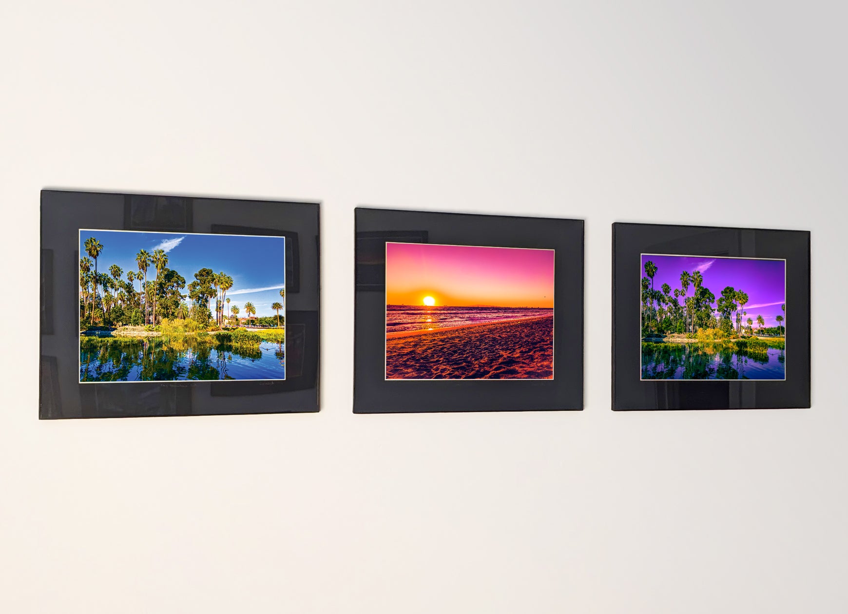 Example of a three-piece atmospheric photography series displayed on a wall