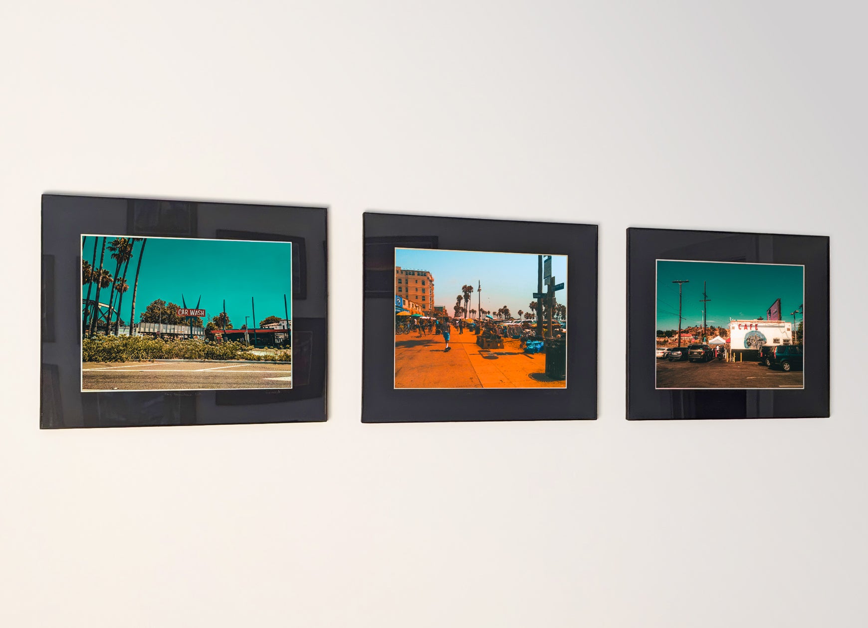 Three framed fine art photography prints arranged as a triptych gallery wall.