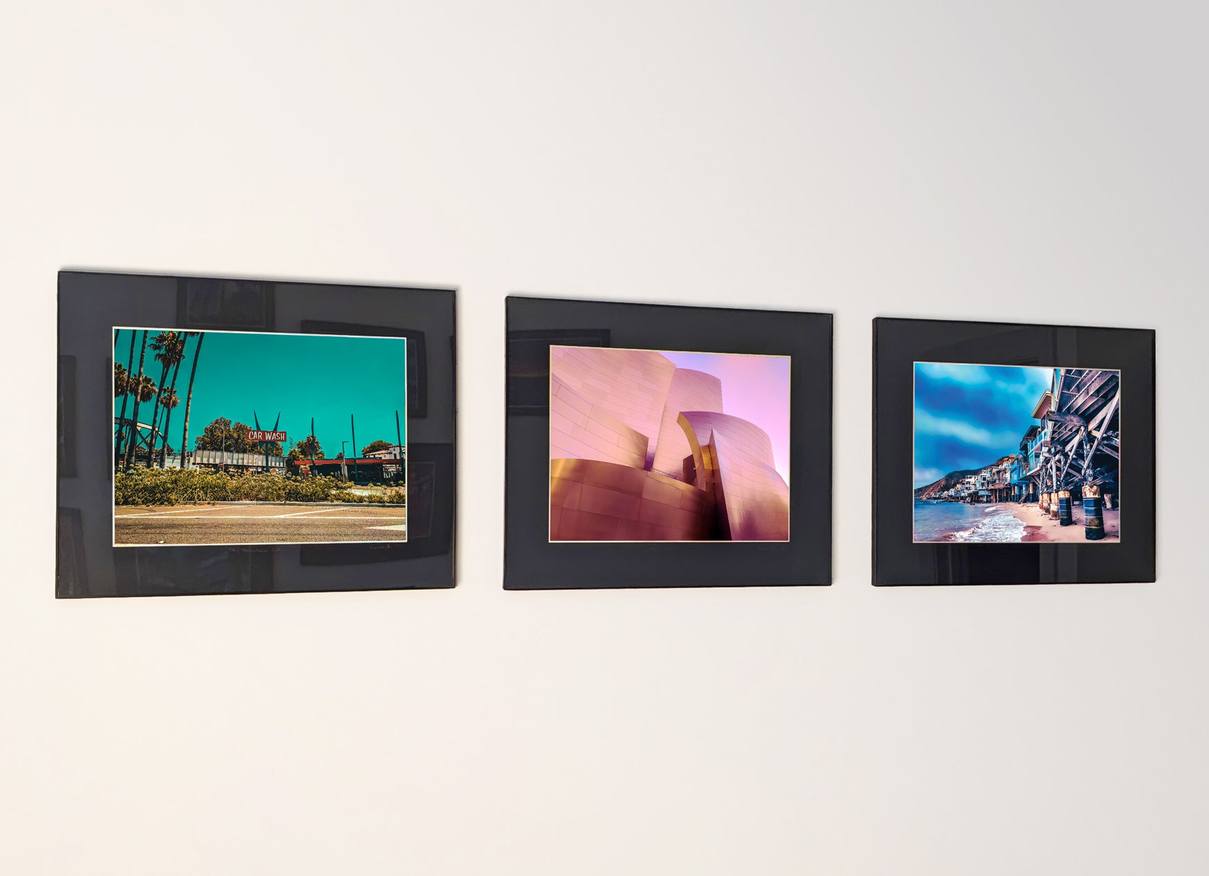 Three framed fine art photography prints arranged as a triptych gallery wall.