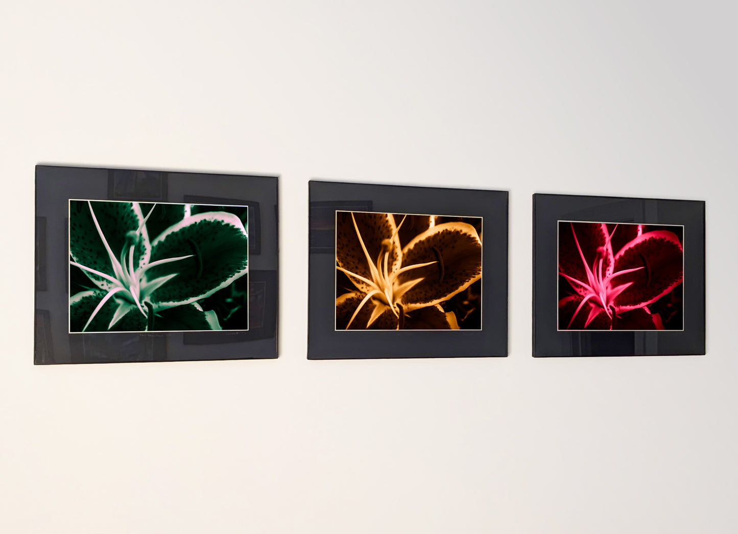 Example of a three-piece atmospheric photography series displayed on a wall