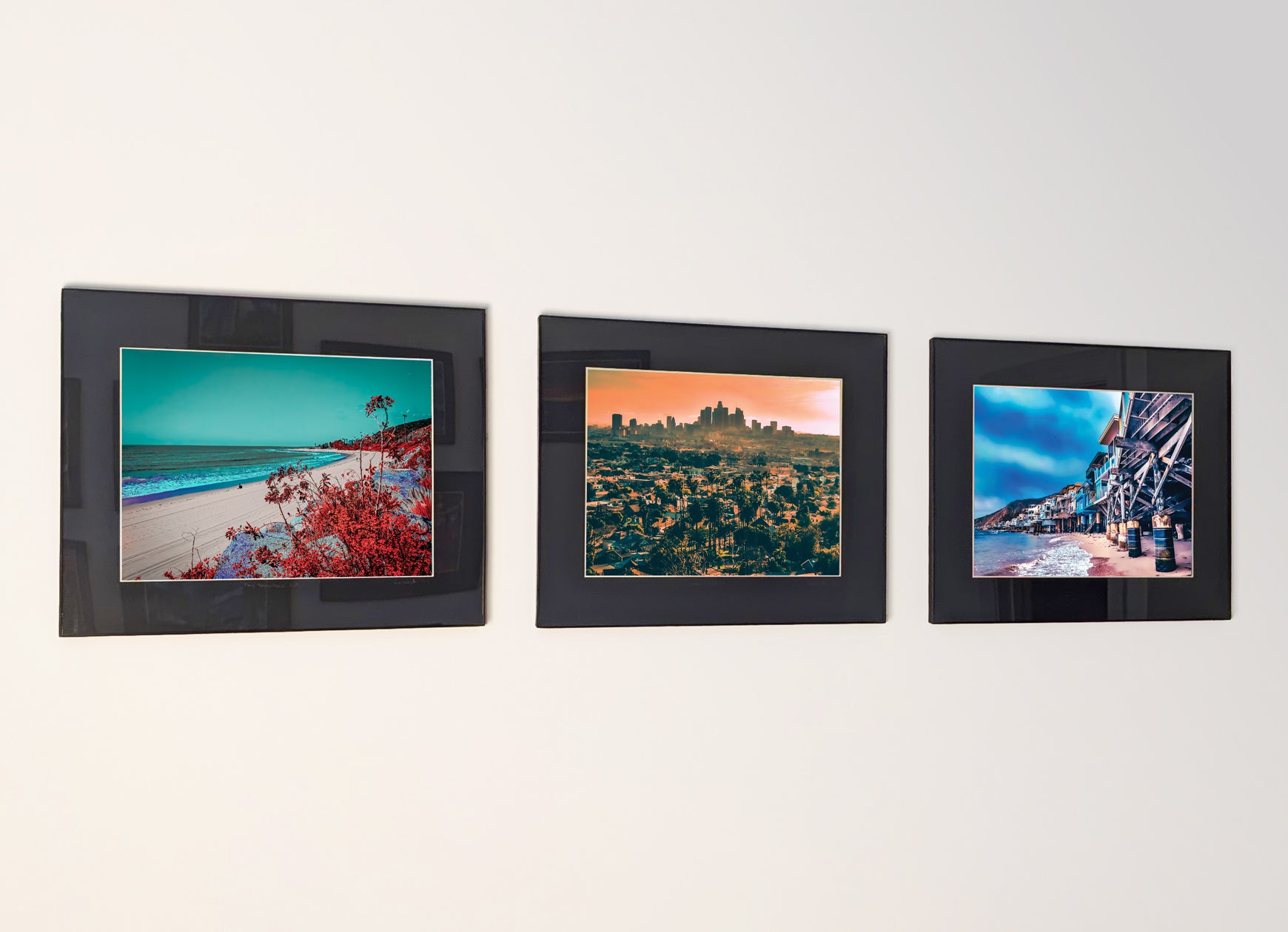 Example of a three-piece atmospheric photography series displayed on a wall