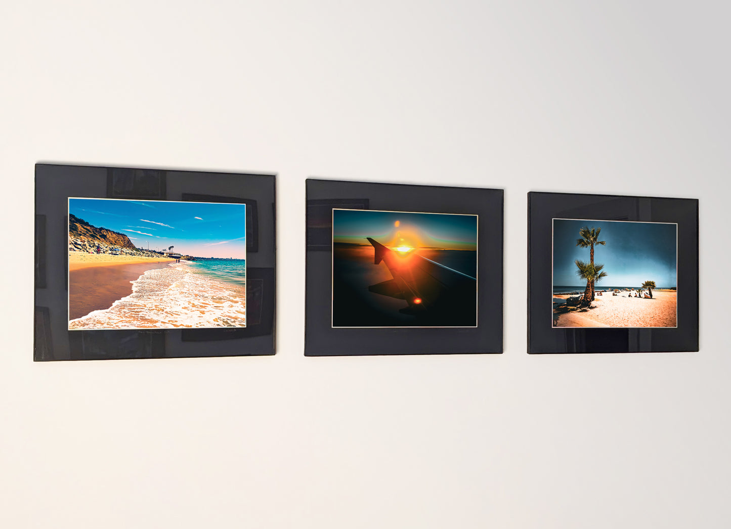Three framed fine art photography prints arranged as a triptych gallery wall.