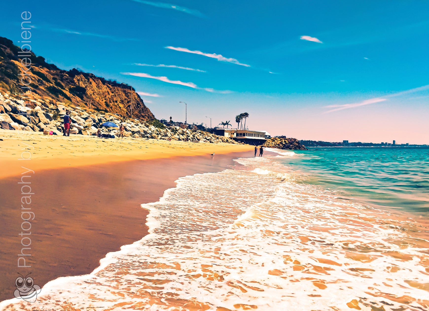 Topanga Beach photo print with clear blue sky, Pacific Ocean and Santa Monica view