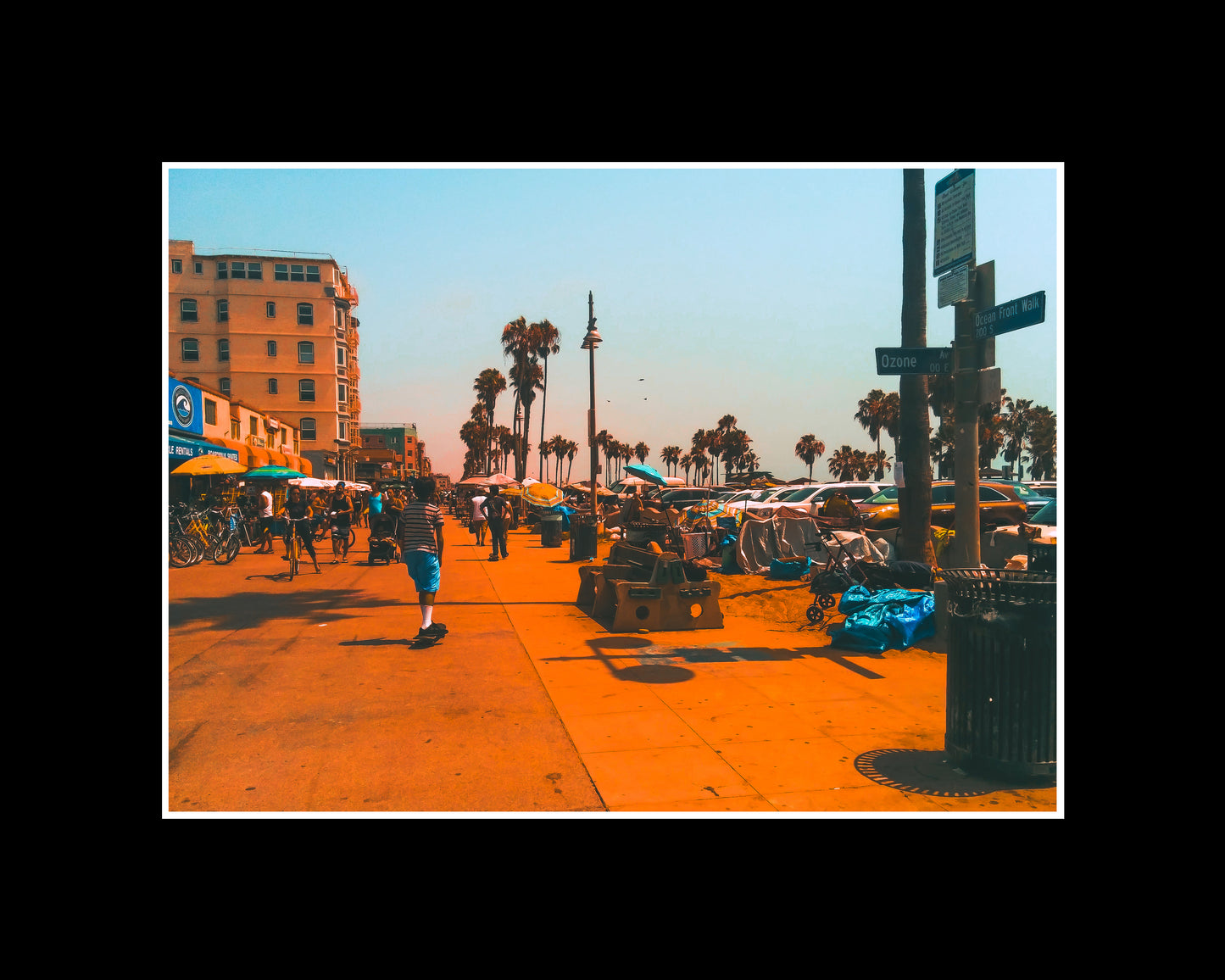 Framed photo print of Venice Beach boardwalk, capturing California's lively coastal atmosphere and summer vibe