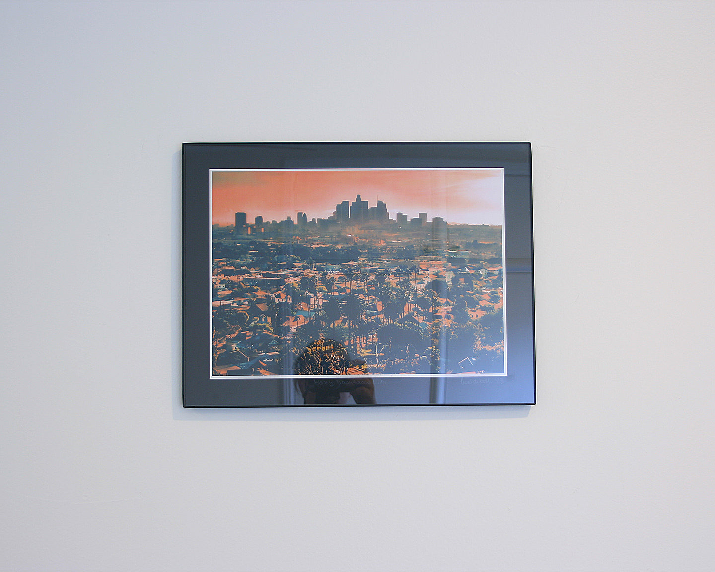 Photo print of hazy Downtown Los Angeles skyline, capturing a soft, atmospheric city view from above