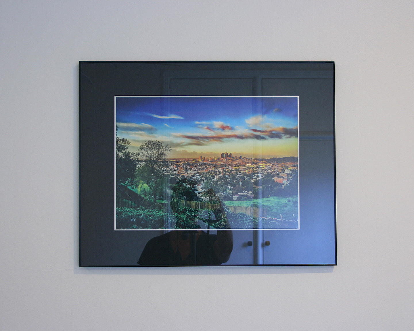 Framed photography print of the sunrise over the skyline from downtown Los Angeles