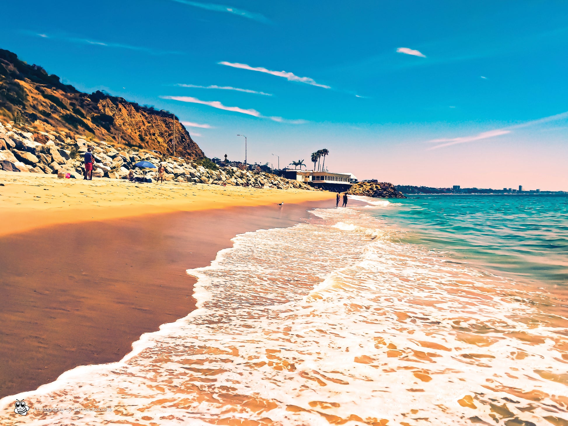 Topanga Beach photo print with clear blue sky, Pacific Ocean and Santa Monica view