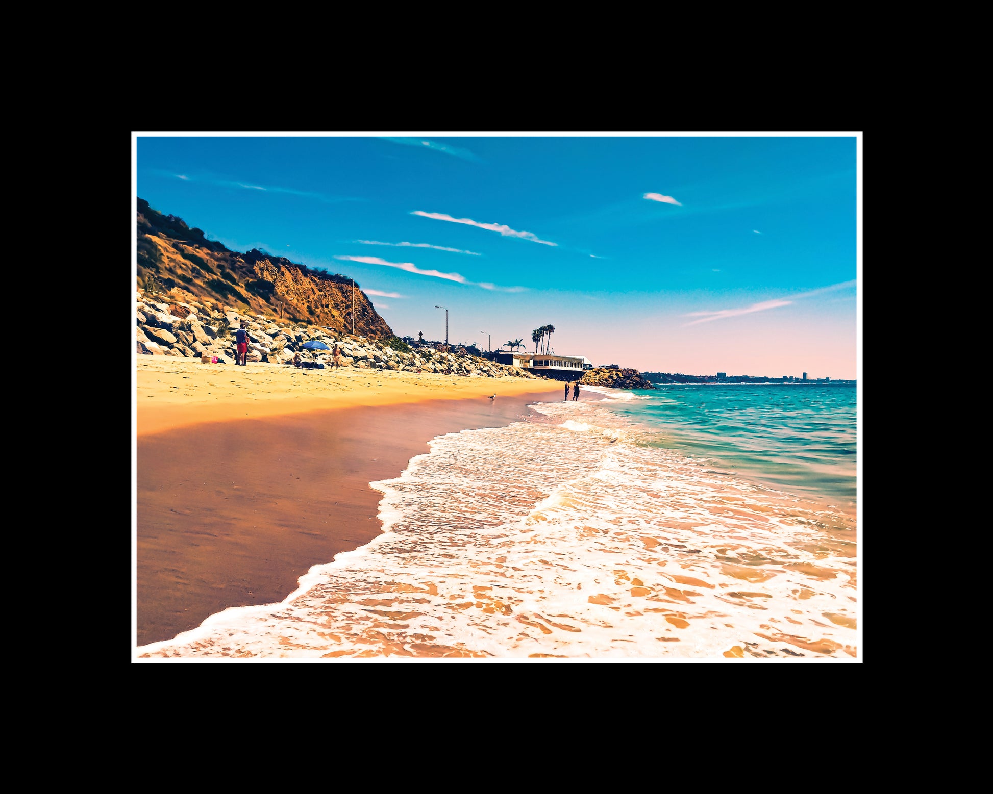 Topanga Beach photo print with clear blue sky, Pacific Ocean and Santa Monica view